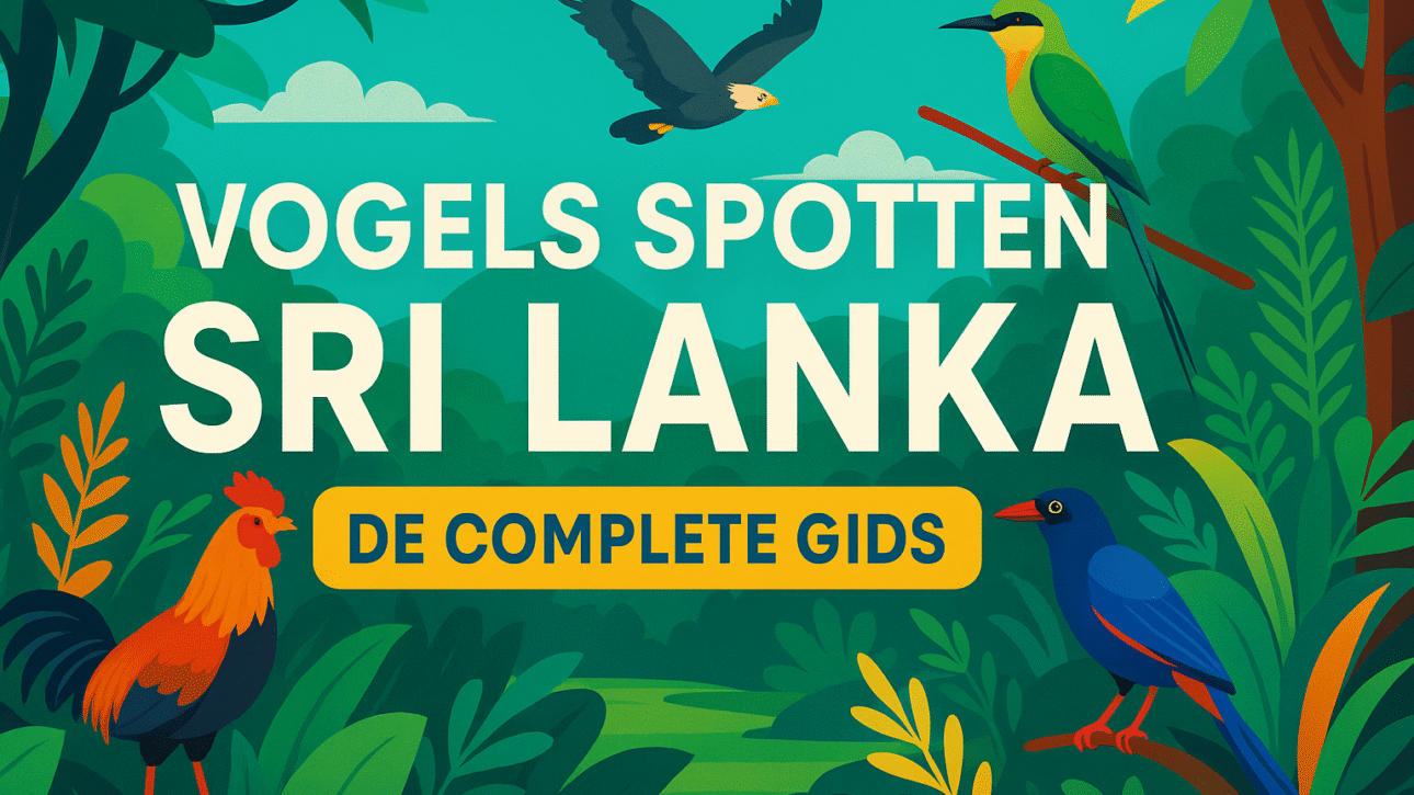 Vogels spotten Sri Lanka in tropisch regenwoud – illustratie met kleurrijke vogels