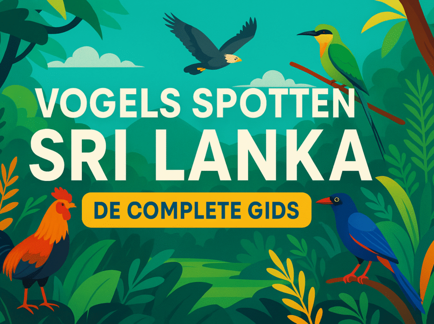 Vogels spotten Sri Lanka in tropisch regenwoud – illustratie met kleurrijke vogels
