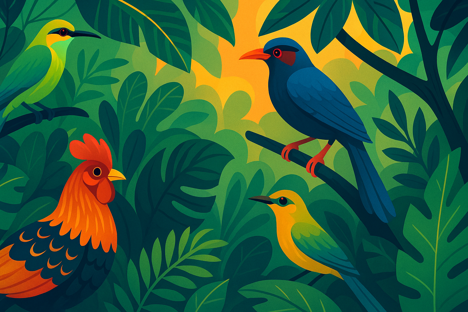 Tropisch regenwoud met kleurrijke vogels in Sri Lanka